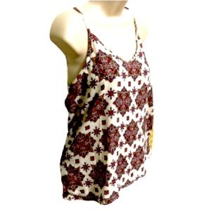 PINK ROSE VINTAGE Strappy Floral Boho Festival Design Racerback Tank Top Small